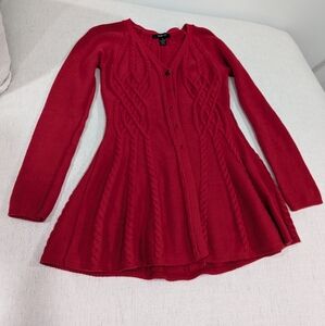 Style & Co Red Peplum Button Up Sweater - S